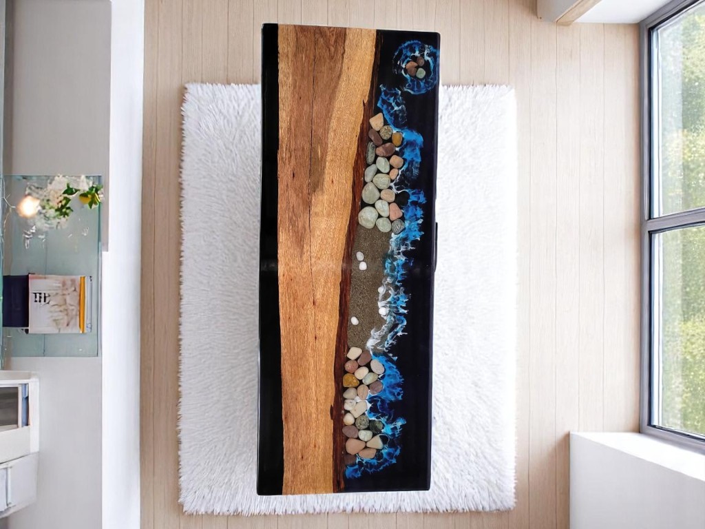 Black Epoxy Resin Ocean Table Beach Rectangular - Custom Order  